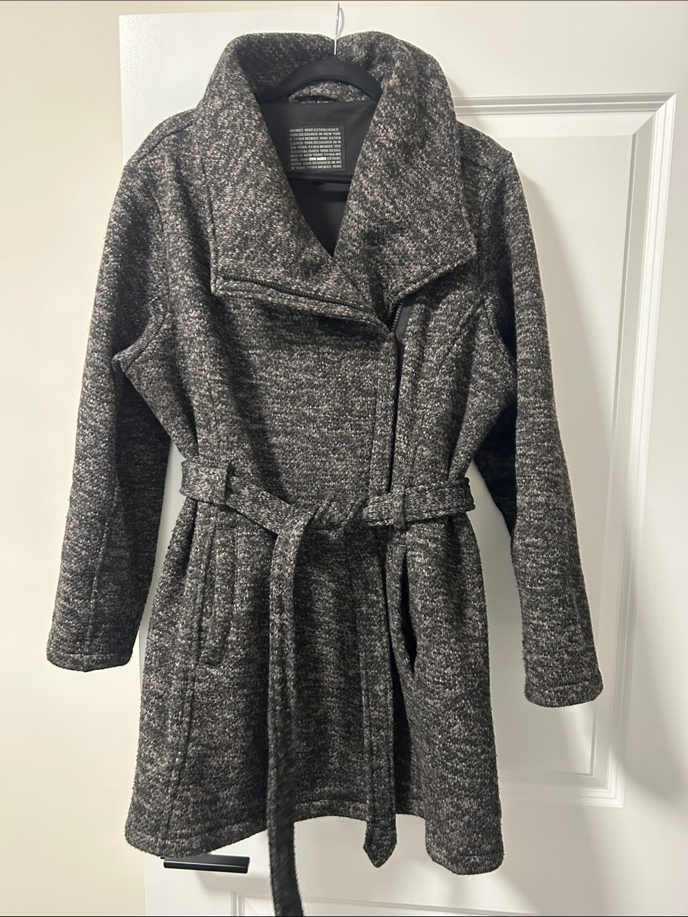 Steve Madden Womens Charcoal Belted Trench Coat